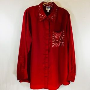 XL, Top, Dark Red, Studded Collar & Pocket.